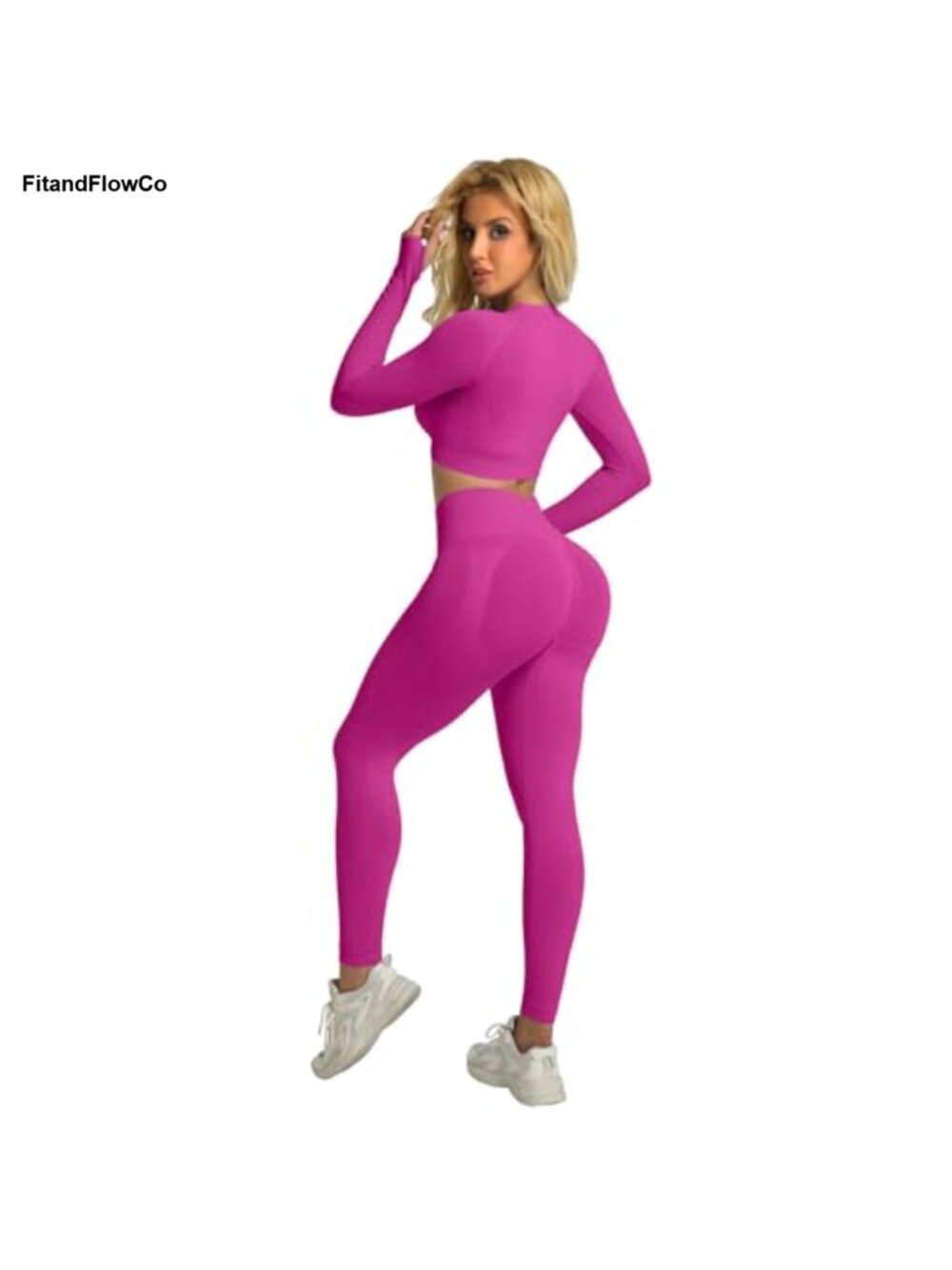 Seamless Workout Legging Set Long Sleeve Top High Waist Scrunch Activewear
